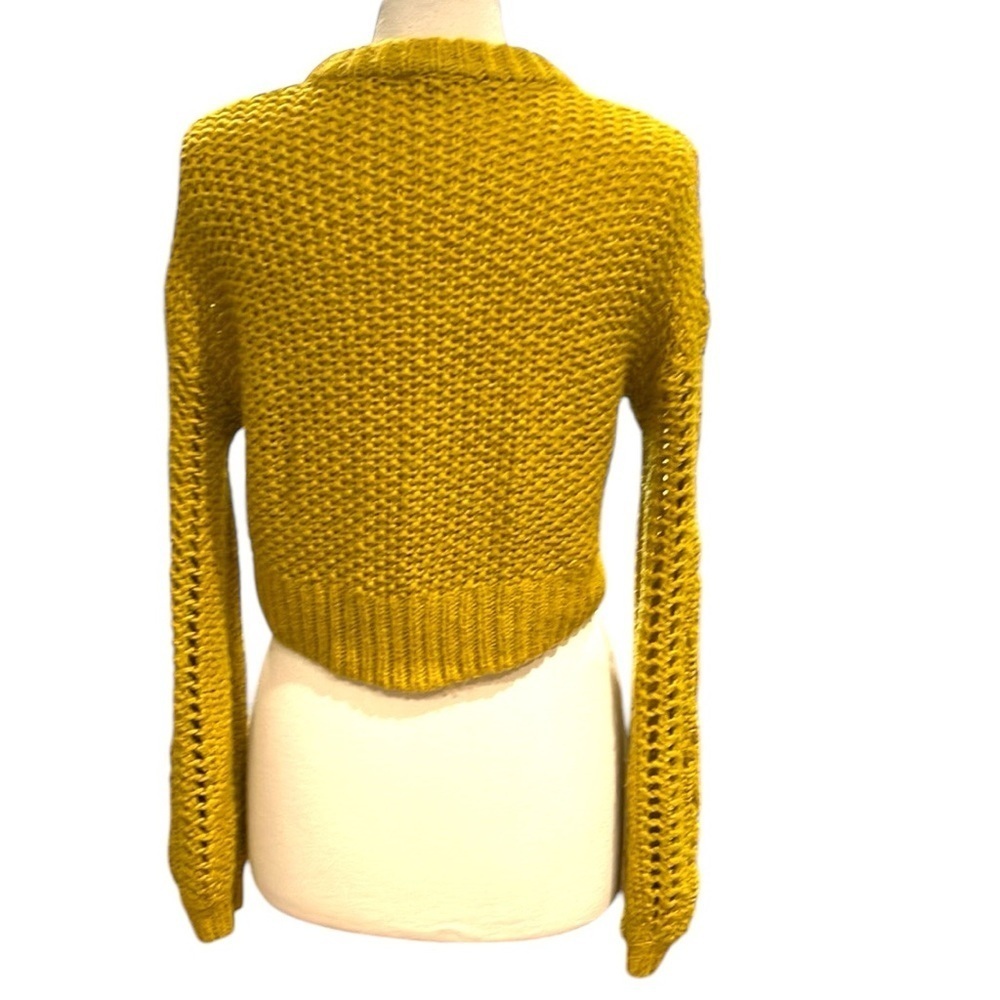 Urban Outfitters Cropped Open Knit Full Sleeve Sweater SZ S Gold Yellow - Picture 4 of 6